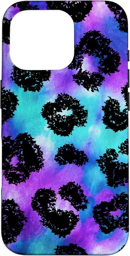 Vista 20 de iPhone 16 Purple Turquoise Black Leopard Tie Dye Print Cheetah Pattern Case