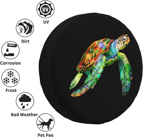 Vista 2 de Sea Turtle - Cubierta de neumático de repuesto impermeable UV para remolque, RV, SUV y muchos vehículos, 14 pulgadas