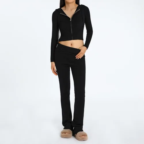 Vista 2 de Juakoso Conjunto deportivo de 2 piezas para mujer, sudadera con capucha y cremallera, pantalones deportivos de pierna ancha, conjuntos de pantalones