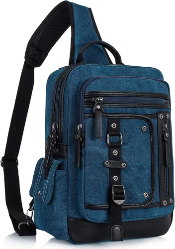 Vista 13 de Bolsa de mensajero para hombre, bolsa cruzada de lona, mochila cruzada, bolsa de hombro para laptop, senderismo, mochilas casuales tácticas