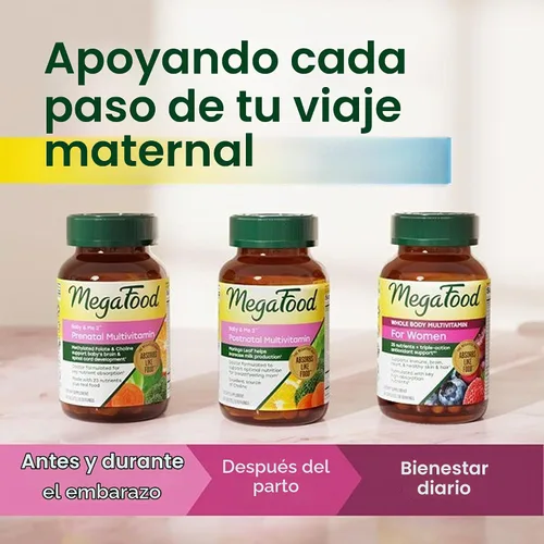 Vista 8 de MegaFood Baby & Me 2 vitaminas posnatales para mujeres con moringa, 60