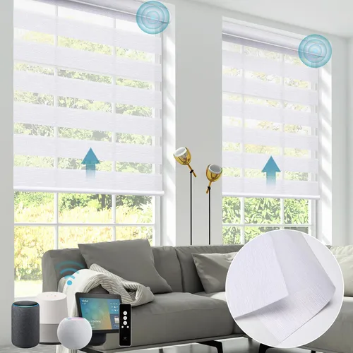 Vista 34 de SmartWings Persianas motorizadas de cebra con cenefa funcionan con Homekit Thread Alexa Z-Wave Smart de doble capa con control remoto, persiana