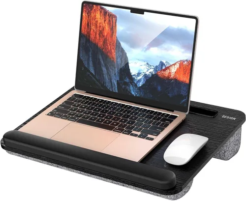 Vista 9 de Besign LT08 - Soporte para laptop, escritorio de regazo portátil con cojín de almohada, se adapta a portátiles de hasta 14 pulgadas, con tira Negro