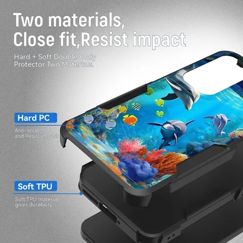 Vista 121 de Funda para Galaxy A14 5G, resistente de doble capa híbrida de policarbonato duro, goma suave, a prueba de golpes, funda protectora resistente