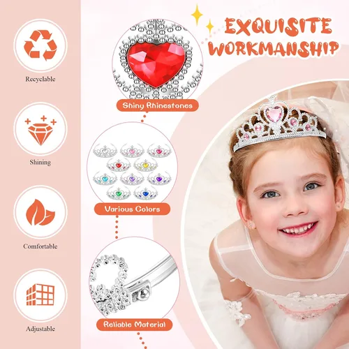 Vista 10 de Juego de 30 tiaras de corona de princesa para niñas, tiaras de plástico a granel, disfraz de fiesta, accesorios de cumpleaños para niños