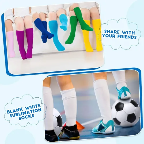 Vista 5 de Geyoga 12 pares de calcetines de sublimación blancos en blanco, calcetines de tubo para hombres y mujeres, calcetines listos para impresión