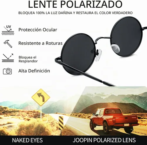 Vista 3 de Joopin Gafas de sol redondas pequeñas Hippie Circle Teashades Traje de protección UV Todo negro
