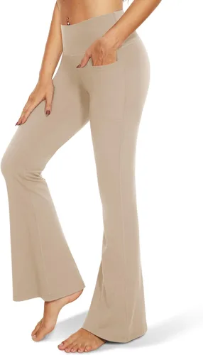 Vista 172 de TNNZEET Leggings acampanados negros para mujer, pantalones de yoga cruzados con bolsillos, corte de bota, leggings acampanados
