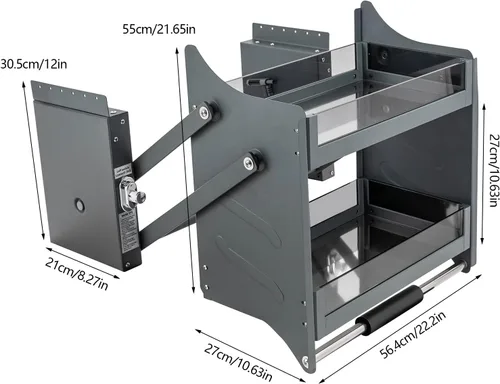 Vista 3 de Estante desplegable para gabinete, organizador superior de almacenamiento de armario de pared de cocina con 2 niveles, organizador de estante
