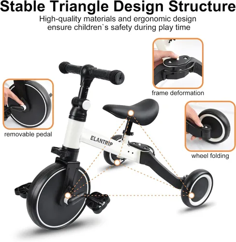 Vista 4 de Elantrip - Bicicleta de equilibrio 5 en 1 para niños de 1 a 3 años, triciclo para niños pequeños, triciclo para niños, los mejores juguetes