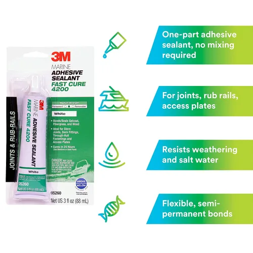 Vista 2 de 3M TALC Marine Sellador Adhesivo de Curado Rápido 4200 (05260) - Sellador Adhesivo Flexible Semi-Permanente para Barcos y Aplicaciones Marinas