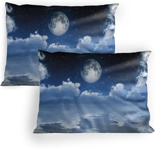 Vista 3 de Lunarable Ocean Pillow Sham Set of 2, Sunset at a Smooth Sandy Beach with Small Wave and Bubbles from The Sea, Quality Microfiber Bedding Item for