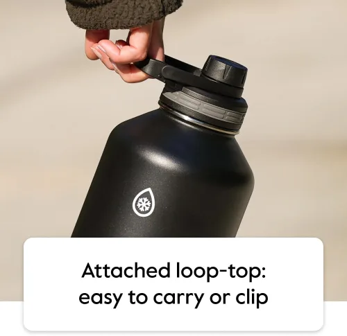 Vista 8 de Thermoflask - Botella de agua de acero inoxidable con doble aislamiento y dos tapas, 18 onzas, negro