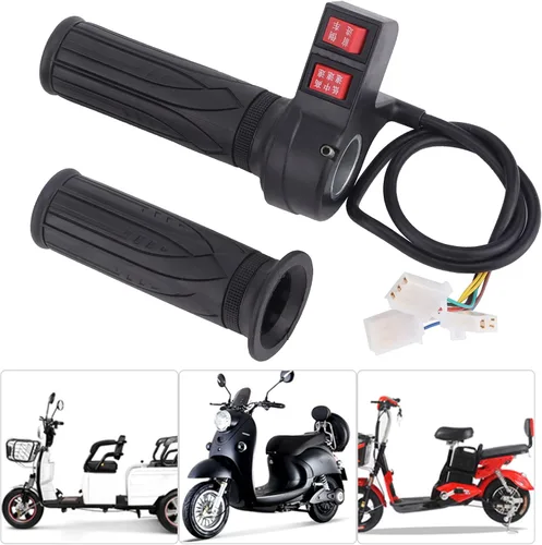 Vista 4 de Mango de acelerador de bicicleta eléctrica universal, 3 velocidades ajustable con control de avance/retroceso para kit de conversión (negro)
