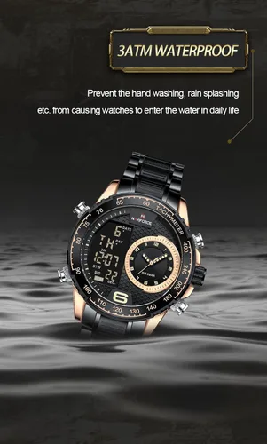 Vista 6 de NAVIFORCE Reloj para hombre, impermeable, de acero inoxidable, LED, analógico, digital, para hombre, fecha, cronómetro, alarma, reloj deportivo