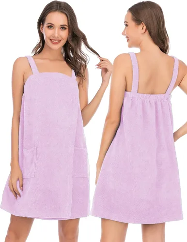 Vista 79 de Veseacky Toalla de baño para mujer con bolsillo, bata de spa ajustable y diadema facial