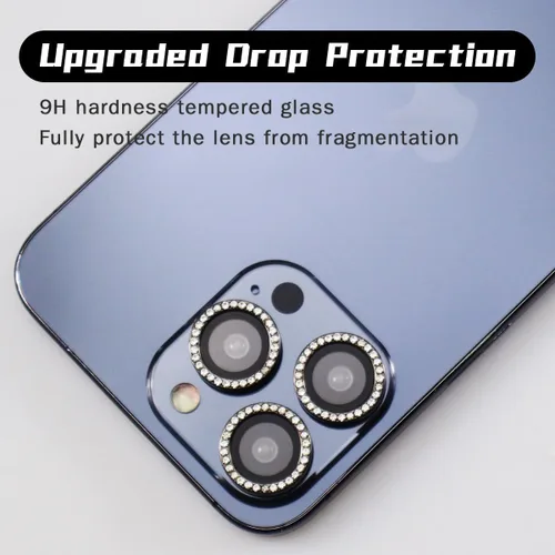 Vista 4 de BONVAN Protector de lente de cámara para iPhone 15 Pro/Pro Max/14 Pro/ProMax - Bling Glitter Diamond Metal Cristal Cristal Templado Accesorios