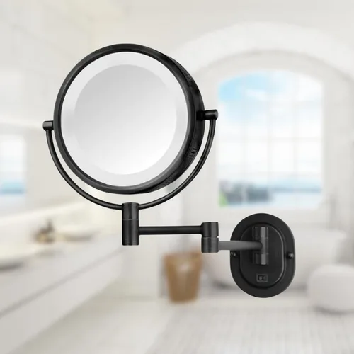 Vista 6 de JERDON Espejo de maquillaje montado en la pared con aumento 5X - Espejo de maquillaje negro con luces LED - Cable directo - Modelo HL65BKD