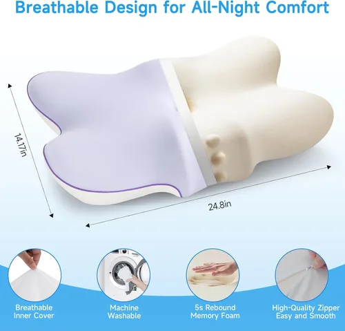 Vista 3 de jiaao Almohada cervical para cuello y hombro, almohada cervical ajustable de espuma viscoelástica para aliviar el dolor de dormir, almohadas