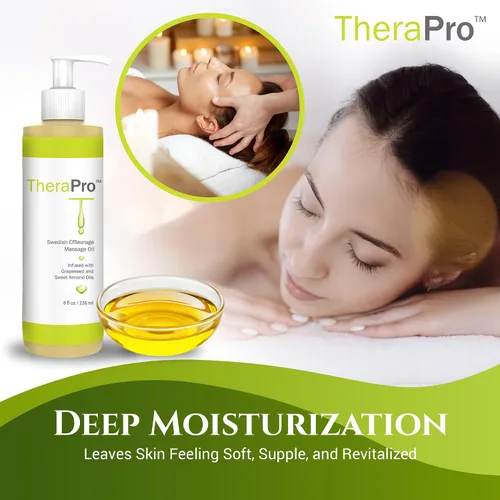 Vista 5 de Aceite de masaje Swedish Effleurage de TheraPro – 8 onzas – Aceite de masaje natural sin perfume para terapia de masaje, aceite de semilla de uva