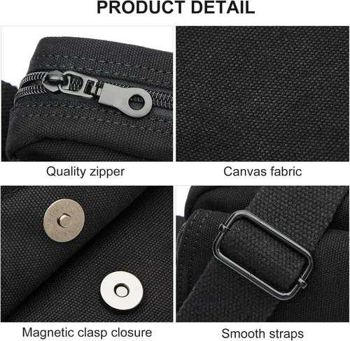 Vista 7 de Bolso cruzado pequeño para hombre, bolso de hombro de lona tipo mensajero, bolso cruzado para hombre, bolsas laterales sobre el hombro