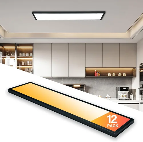Vista 15 de Lámpara de panel plano LED negra de 1x4 pies, montaje en superficie, 5000K-4000K-3000K seleccionable y regulable Triac, lámpara de techo rectangular