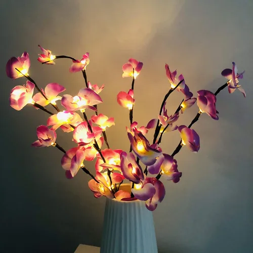 Vista 10 de Phalaenopsis - Paquete de 2 lámparas LED de rama de orquídea, ramo de orquídeas artificiales de mariposa, funciona con pilas, para decoración