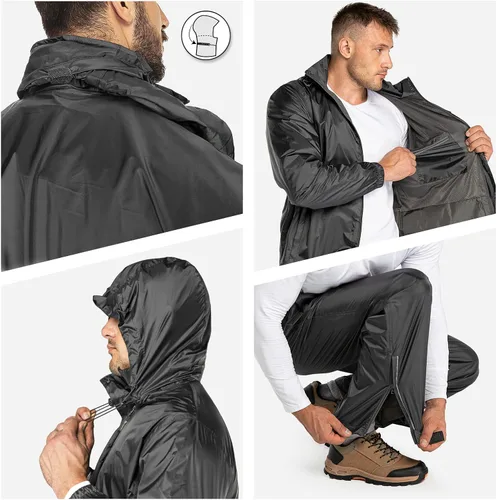 Vista 5 de 33,000ft Traje de lluvia para hombre con capucha oculta, impermeable, equipo de lluvia (chaquetas y pantalones)