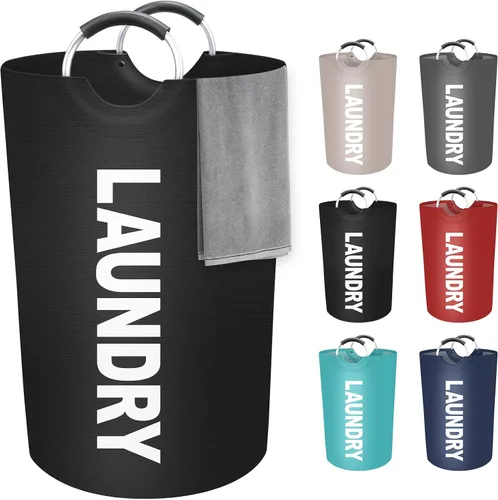 Vista 9 de StorageRight Cesta de Ropa Sucia Grande de 75L, Cesto de Ropa Sucia, Cesto de Ropa Sucia para Lavandería, Plegable, Cestas de Ropa Sucia Negro