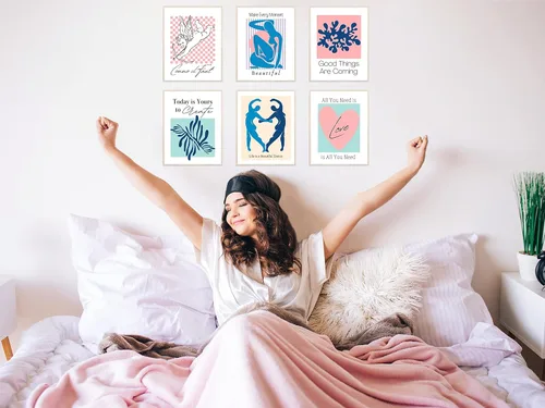 Vista 8 de Arte estético de pared de Matisse en tonos pastel, póster danés rosa y azul, decoración de pared inspiradora para mujeres, adolescentes y niñas