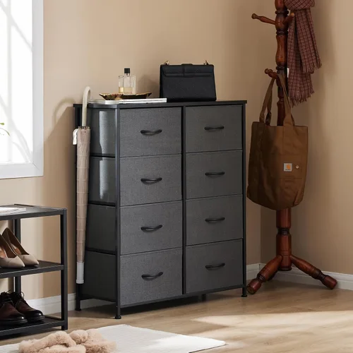 Vista 7 de Sweetcrispy Cómoda para dormitorio, cómoda de tela con 8 cajones, cómoda para armario, sala de estar, marco de acero resistente, parte superior