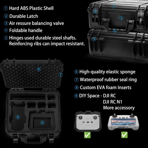 Vista 3 de Lekufee Funda rígida impermeable compatible con DJI Air 2S/2, Fly More Combo, DJI RC 2, RC N3/N2/N1 y accesorios (solo funda)