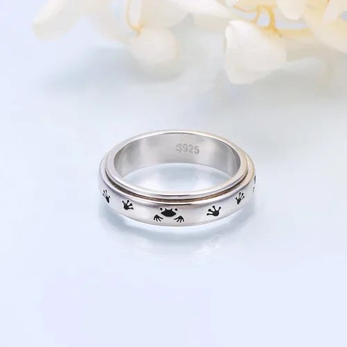 Vista 2 de Anillo de plata de ley con diseño de pata de rana, anillos giratorios para la ansiedad para mujeres y adolescentes