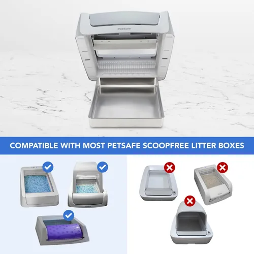Vista 3 de Bandeja de arena reutilizable de acero inoxidable compatible con cajas de arena autolimpiantes para gatos sin cuchara Petsafe – Nunca absorbe