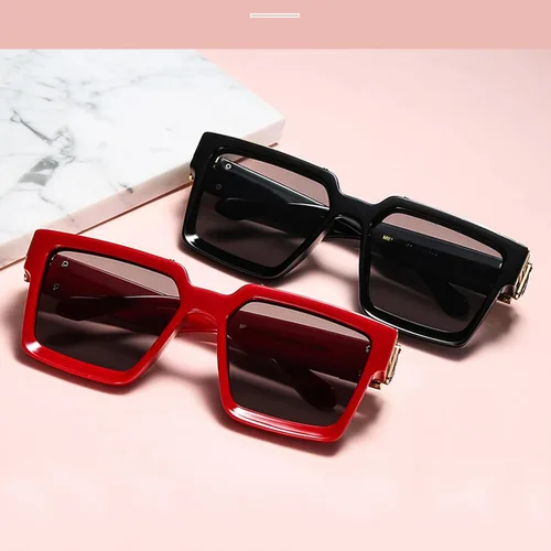 Vista 6 de SHEEN KELLY Gafas de sol rectangulares retro para mujeres y hombres, cuadradas, vintage, gruesas, graduales, lujosas, gafas doradas