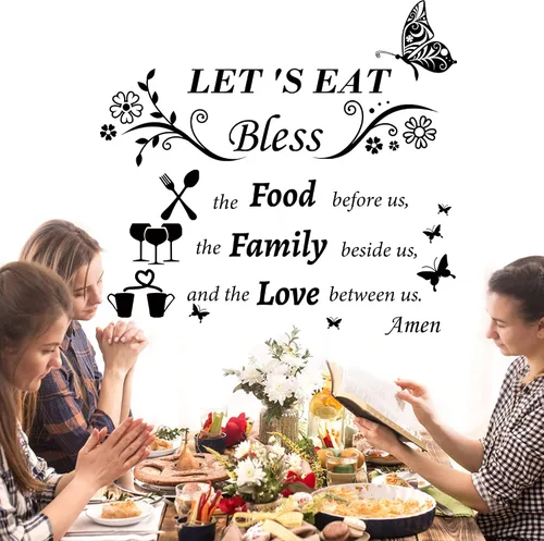 Vista 7 de Calcomanías de pared para cocina, cena, oración, calcomanías de pared de vinilo con citas de cocina, calcomanías de pared con texto en inglés "Let's