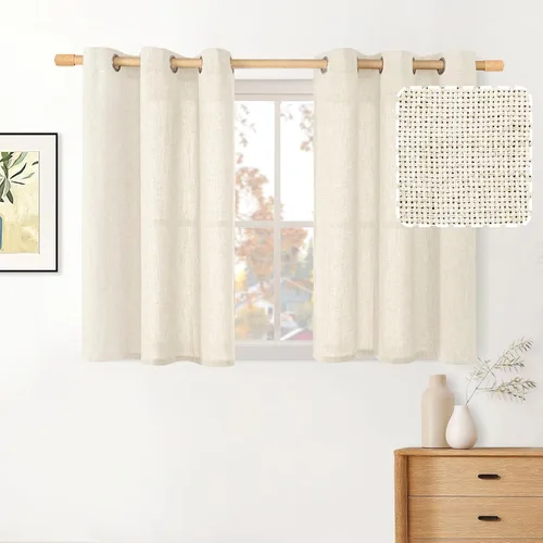 Vista 103 de BGment Cortinas de Lino Beige de 63 Pulgadas de Largo 2 Paneles - Tratamientos para Ventanas con Textura de Arpillera Filtrantes de Luz Cortinas