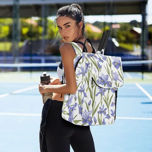 Vista 7 de Tennis and Badminton Bag Large Storage Iris Flowers 3 Rackets Badminton Racket Bag for Teen Boys Girls Men Women bolsos para raquetas