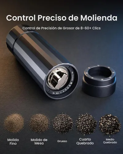 Vista 5 de Molinillo de pimienta manual – Hotqilin Molinillo de pimienta ajustable con más de 60 configuraciones de grosor, diseño completamente metálico, alta