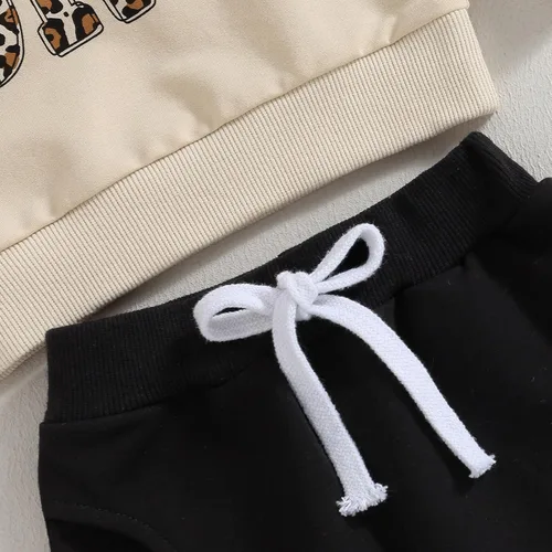 Vista 7 de FOCUSNORM Conjunto de sudadera con letras de leopardo para recién nacido, ropa de otoño e invierno
