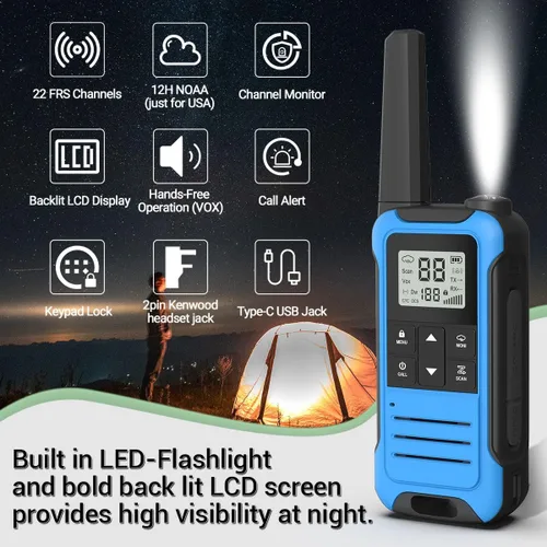 Vista 2 de Walkie Talkies de largo alcance para adultos, Walkie Talkie recargable Baofeng F22 FRS Radio Walky Talky Familia Walkie-Talkie con batería de 1400