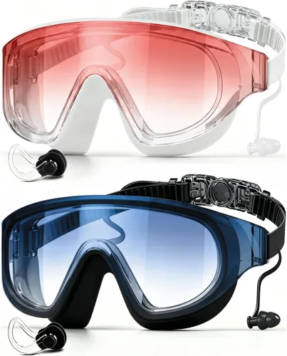 Vista 9 de Zoomsnail Paquete de 2 gafas de natación de visión amplia sin montura para adultos, antivaho con fugas UV para hombres y mujeres