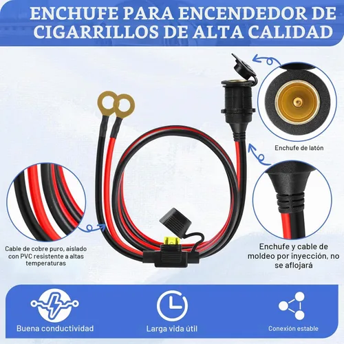 Vista 3 de Enchufe para encendedor de cigarrillos de 2 pies, enchufe de encendedor de cigarrillos de 12 V 2.5 mm²/13 AWG, toma de corriente de 12 V 20 A