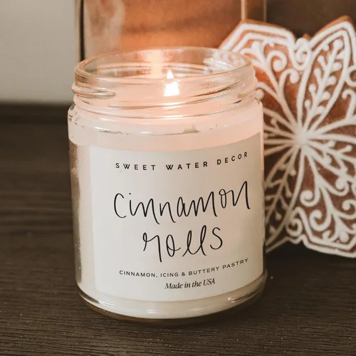 Vista 5 de Sweet Water Decor - Vela de soja Cinnamon Roll, con perfume otoñal de canela, glaseado y tarta mantecosa, frasco transparente de 9 oz con tapa