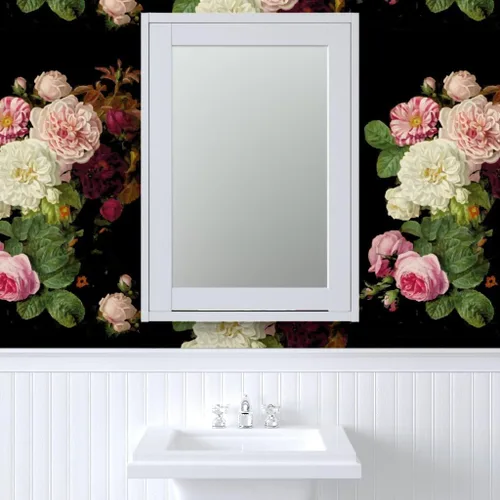 Vista 9 de Spoonflower Papel tapiz autoadhesivo para despegar y pegar, rosas oscuras, diseño floral, vintage, tamaño mediano, grande, extraíble, personalizable