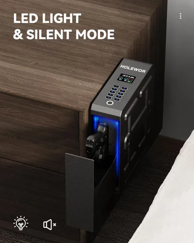 Vista 6 de HOLEWOR - Caja de seguridad para armas, caja de seguridad biométrica deslizante para pistola con huella digital, cerradura de arma de fuego