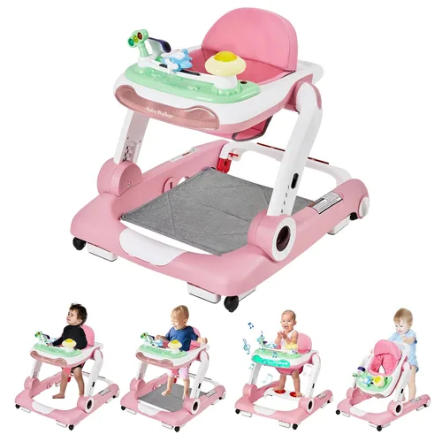 Vista 7 de Andador de bebé 5 en 1 con ruedas, andadores de bebé para niños y niñas de 6 a 18 meses, andador plegable ajustable con saltador, bandeja de Negro