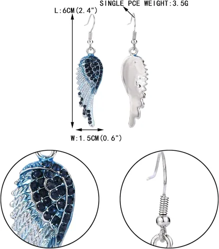 Vista 5 de Ever Faith aretes con forma de alas de ángel, de gancho, vidrio austriaco, de tono plateado