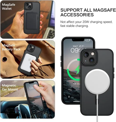 Vista 2 de BENTOBEN Funda magnética para iPhone 13 [compatible con Magsafe] Funda translúcida mate para iPhone 13, delgada y delgada, a prueba de golpes