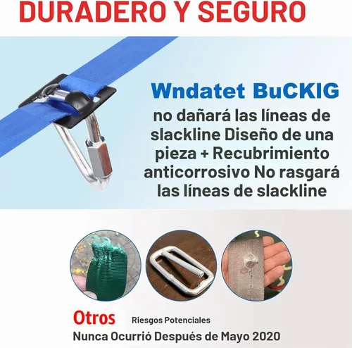 Vista 5 de Carrera de obstáculos Ninja Warrior para niños, kit de línea floja de 2 x 56 pies con 8 accesorios ninja + hebillas de ajuste rápido, barra de mono